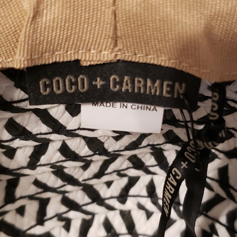 NWOT - CoCo & Carmen Boho Straw Beachy Tan, Black and White Floppy Hat Size: OS - Picture 9 of 9